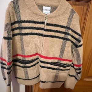 Cyrus Women's Beige and Black Plaid Cardigan brand new